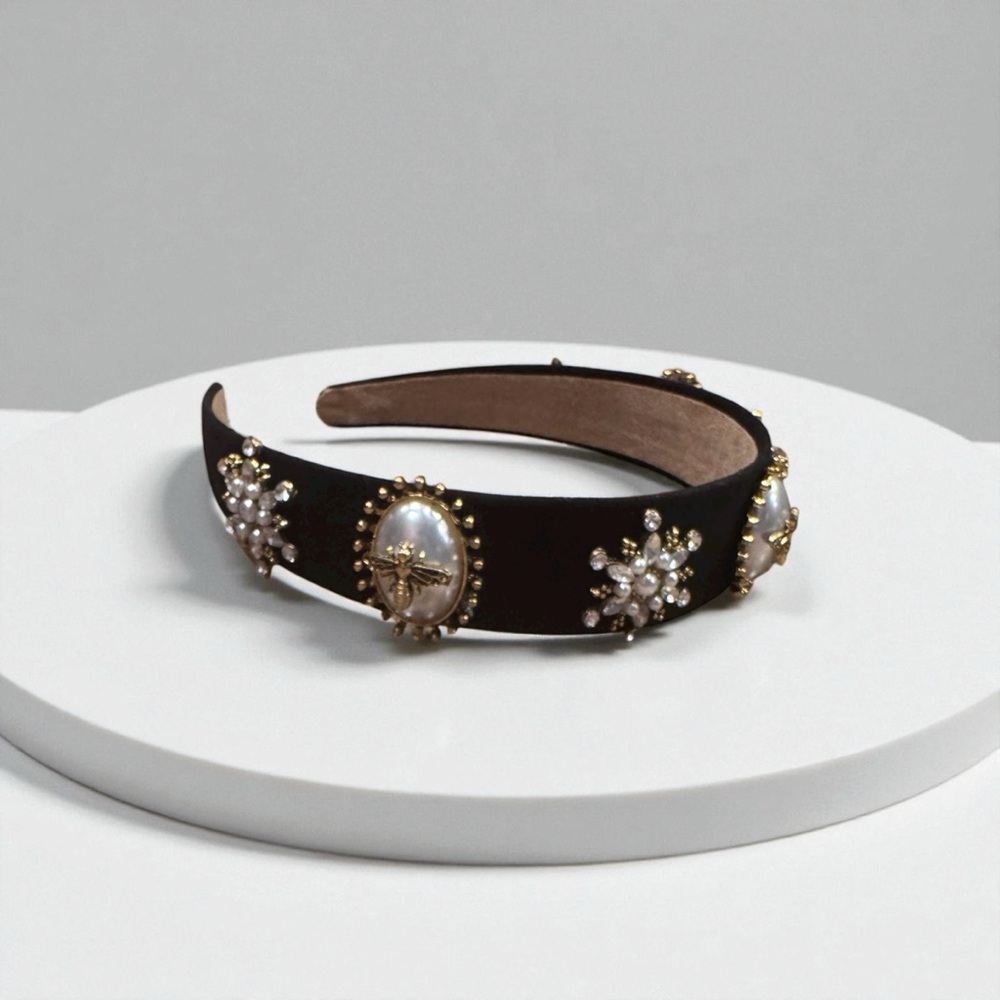 Velvet Bee & Pearl Embellished Headband